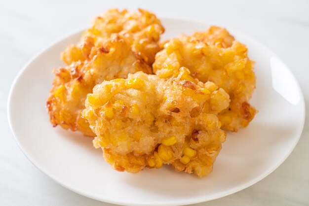 deep fried corn with sauce. vegan and vegetarian food style