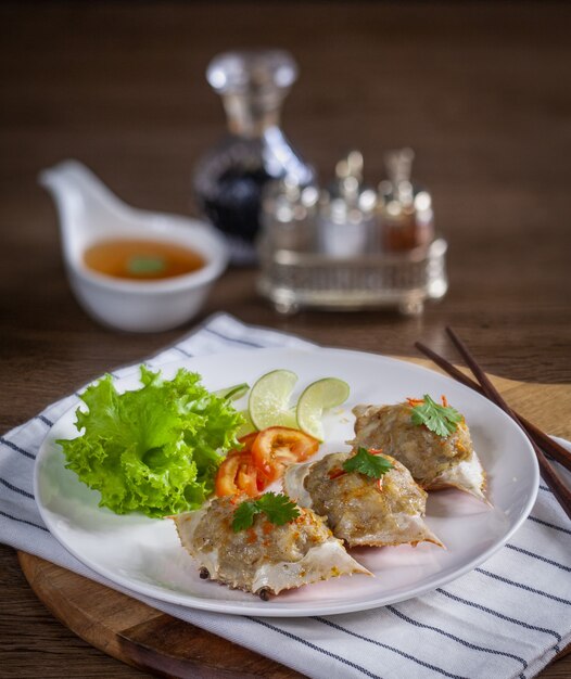 Deep-Fried Crab Meat on wooden surface