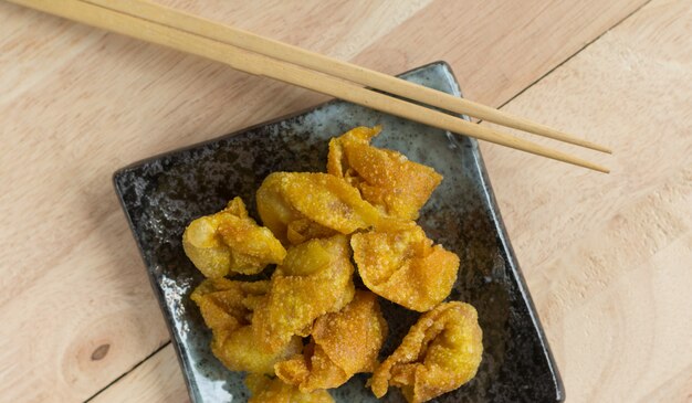 Deep fried dumpling or wonton with pork stuffed