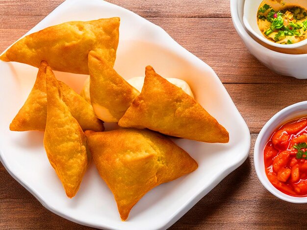 Deep fried dumplings and samosasgourmet appetizer