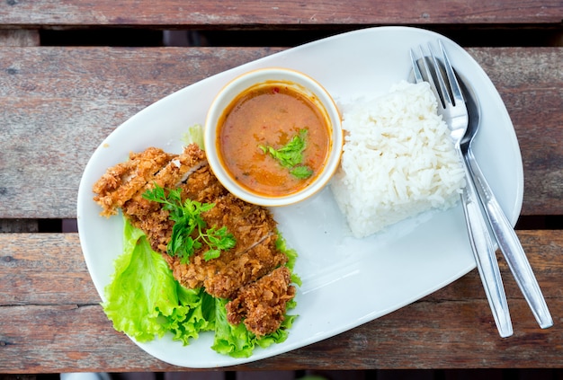 Deep fried pork with rice