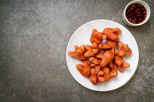 deep fried sausage with dipping sauce