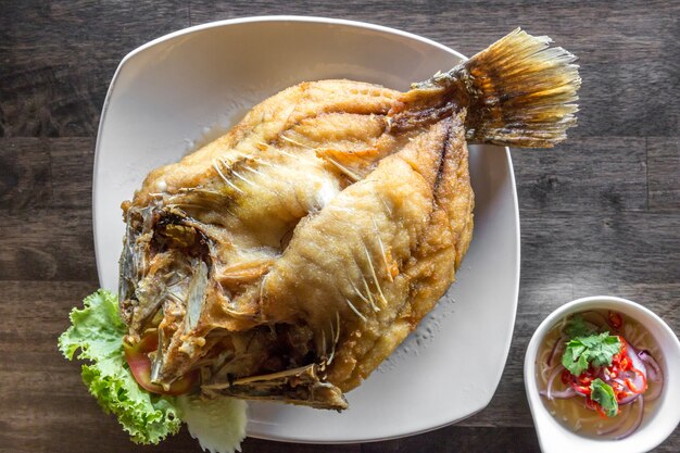 Deep fried sea bass fish