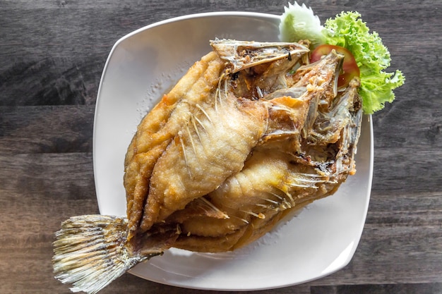 Deep fried sea bass fish