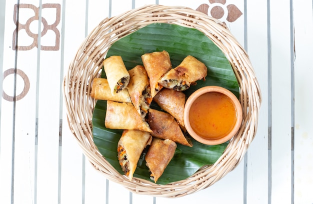 deep fried spring rolls.Popular food of Thai people