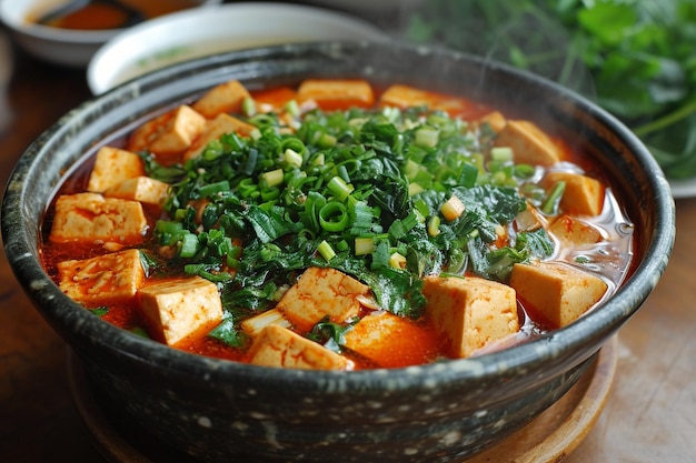 Deep fried stinky tofu with pickled cabbage vegetable