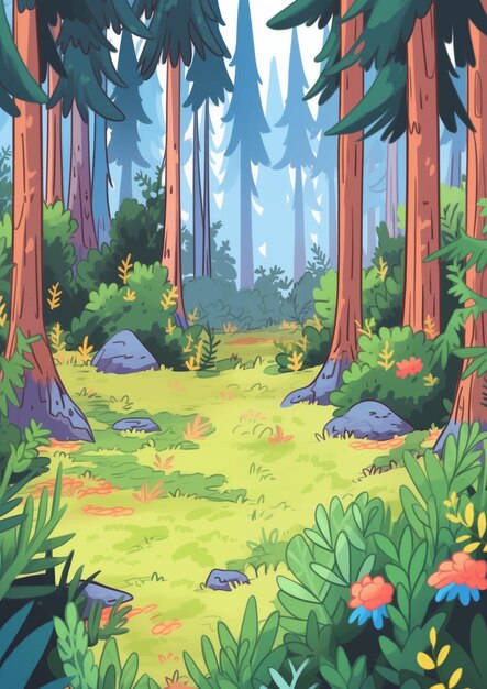 Deep green summer forest illustration