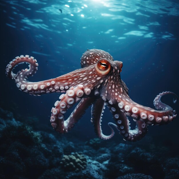 Глубоководное очарование: элегантность осьминога запечатлена с помощью подводной фотографии
