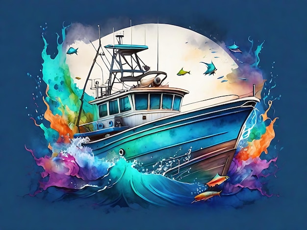 Photo deep sea fishing colorful background