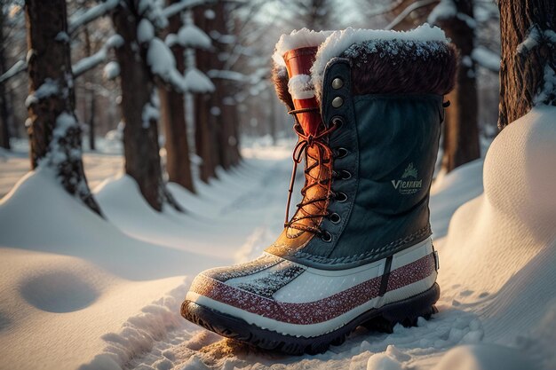 Фото Глубокие снежные сапоги на густом снегу в холодную зиму красивые ботинки, чтобы согреться