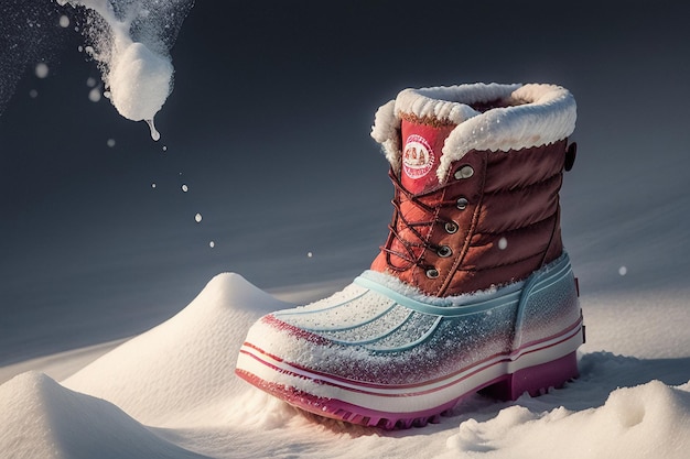 Deep snow boots on thick snow in cold winter beautiful shoes to keep warm