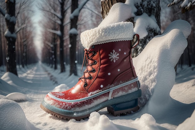 Foto stivali per la neve profonda sulla neve spessa nell'inverno freddo belle scarpe per tenere caldo