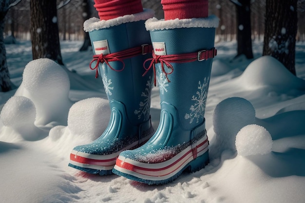 Foto stivali per la neve profonda sulla neve spessa nell'inverno freddo belle scarpe per tenere caldo