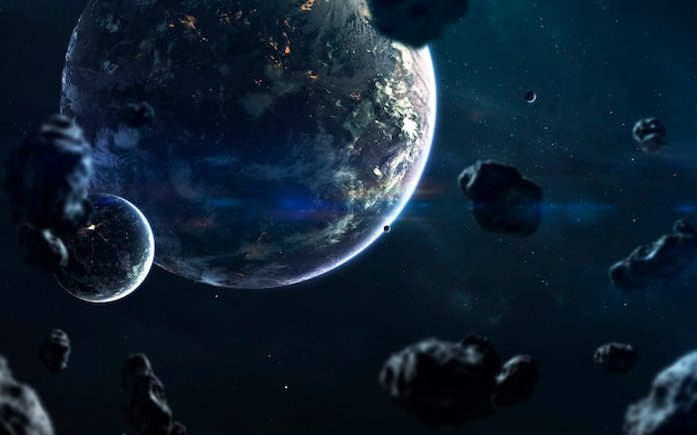 Deep space planets, awesome science fiction wallpaper, cosmic landscape. Elements of this image furnished by NASA