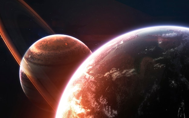 Deep space planets, awesome science fiction wallpaper, cosmic landscape. Elements of this image furnished by NASA