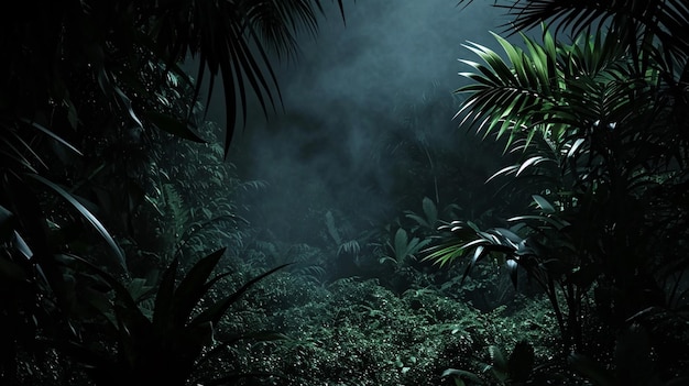 Photo deep tropical jungle in darkness generative ai