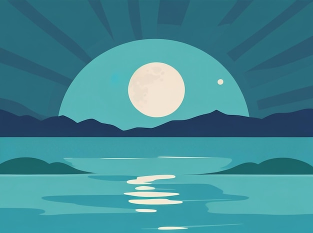 Глубокая бирюзовая мечта Луна над озером Версия 5