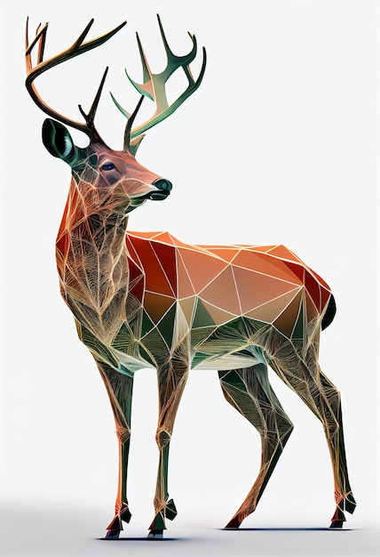 Deer in 3D style on a white background AI Generated