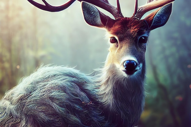 Deer animal portrait of a deer digital art style illustration\
painting