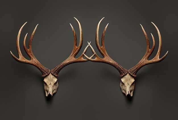 Photo deer antlers set of two pairs in the style of frontal perspective