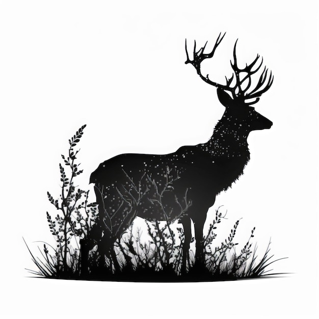 Deer black silhouette, isolated on white