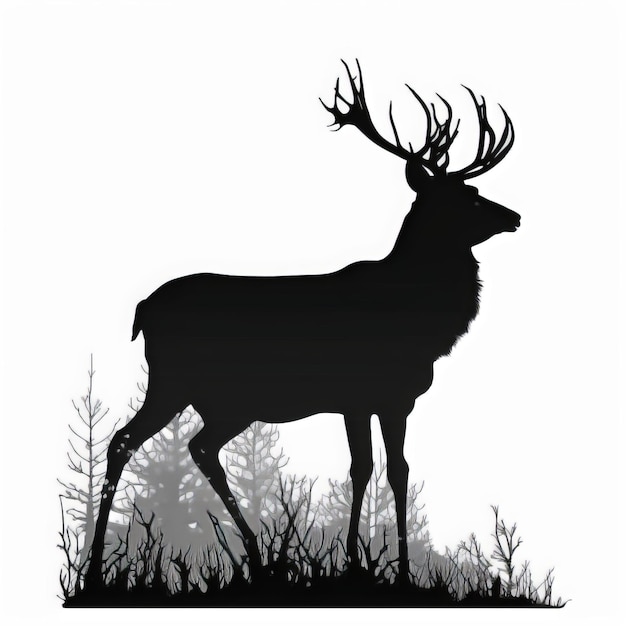 Deer black silhouette, isolated on white