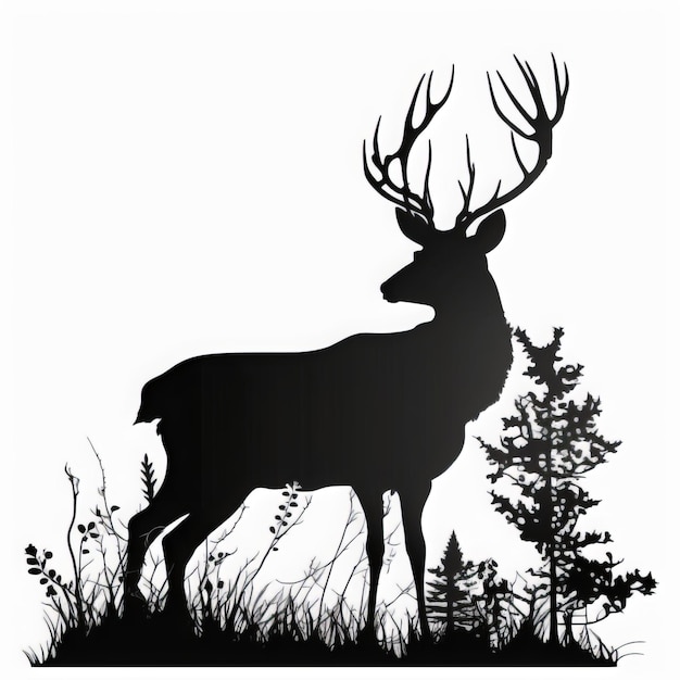 Photo deer black silhouette, isolated on white