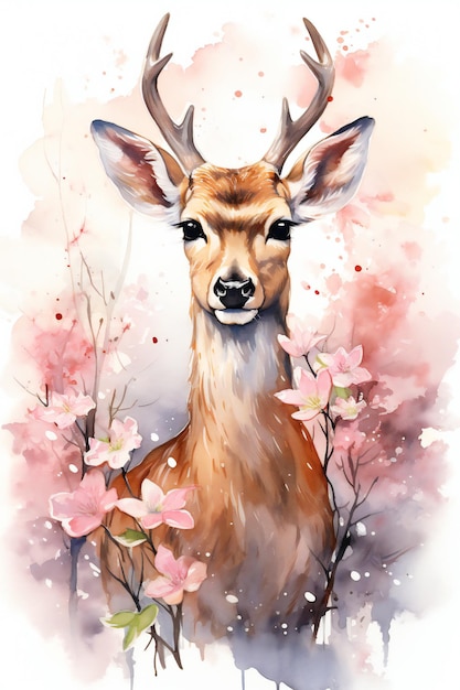 Deer Bloemwaterverf Illustratie Clipart