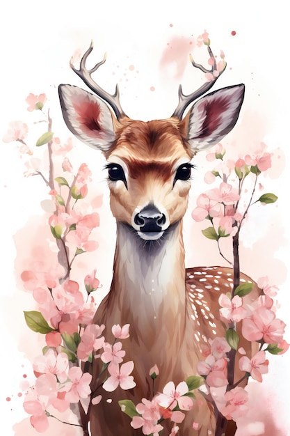 Deer Bloemwaterverf Illustratie Clipart