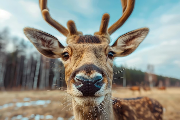 Deer Close up Portrait Fun Animal Looking into Camera Deer Nose Wide Angle Lens