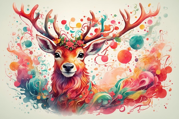 deer on colorful background ai generative