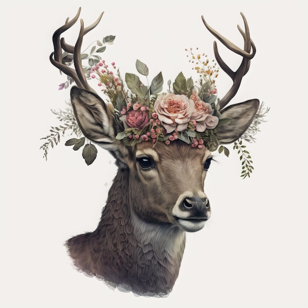 Deer and colorful flower illustration