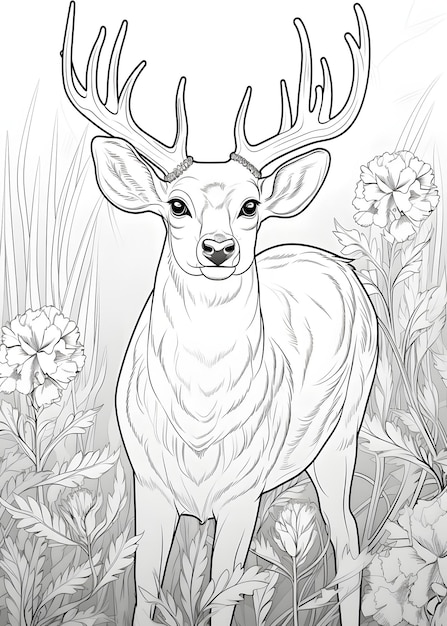 Deer Coloring Page Deer Line Art coloring page Deer Outline Drawing For Coloring Page Animal Coloring Page Deer Coloring Book AI Generative