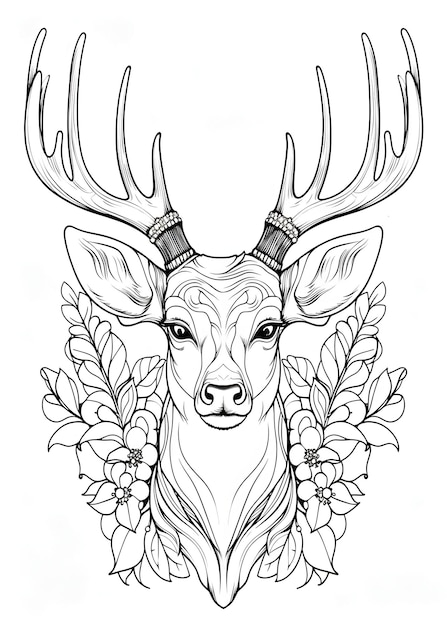 Foto deer coloring page deer line art kleurpagina deer outline tekening voor kleurpagina dieren kleurpagina deer kleurboek ai generatief