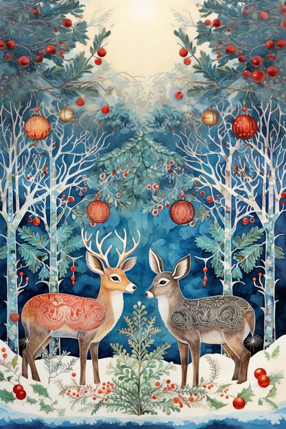 a deer and a deer are standing in a forest.