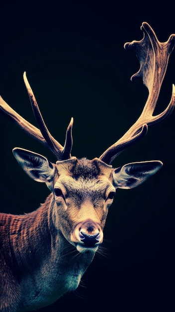 Photo deer face on dark background