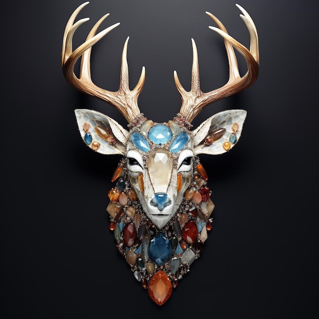 A deer face made of beautiful gemstones Wildlife Animals Decorations Illustration Generative AI