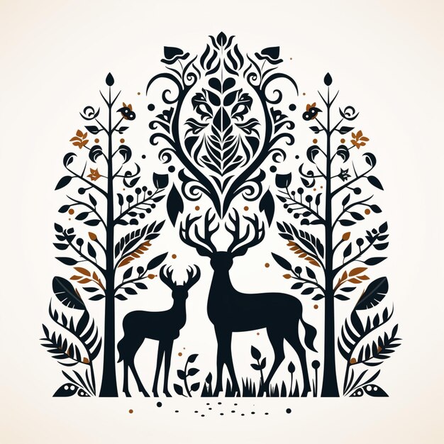 Photo deer and fawn in the forest with flowers and leaves generative ai