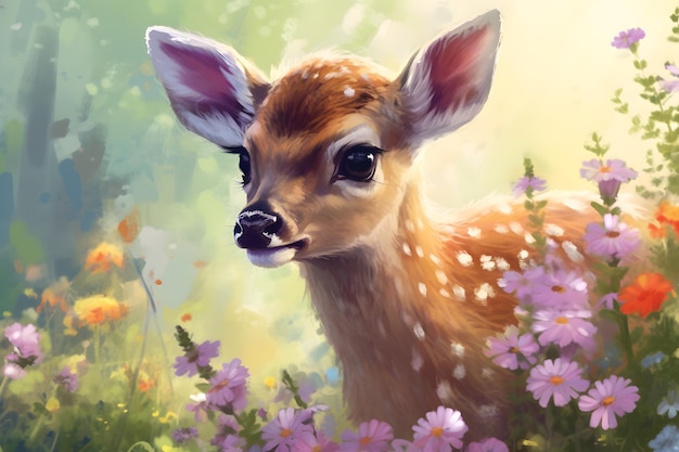 A deer in a field of flowers