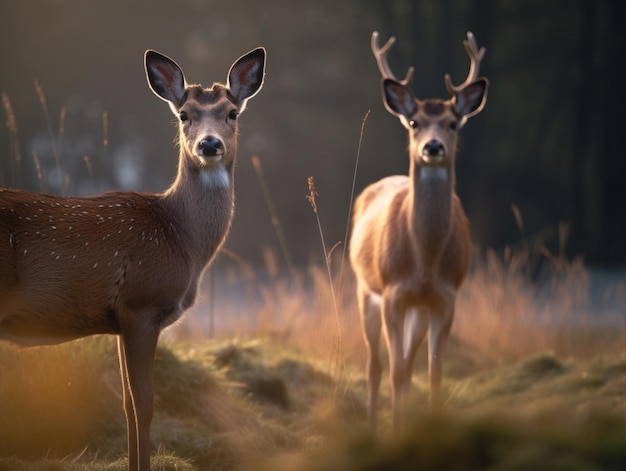 A deer in a field with a golden glow