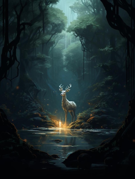 deer in the forest by person