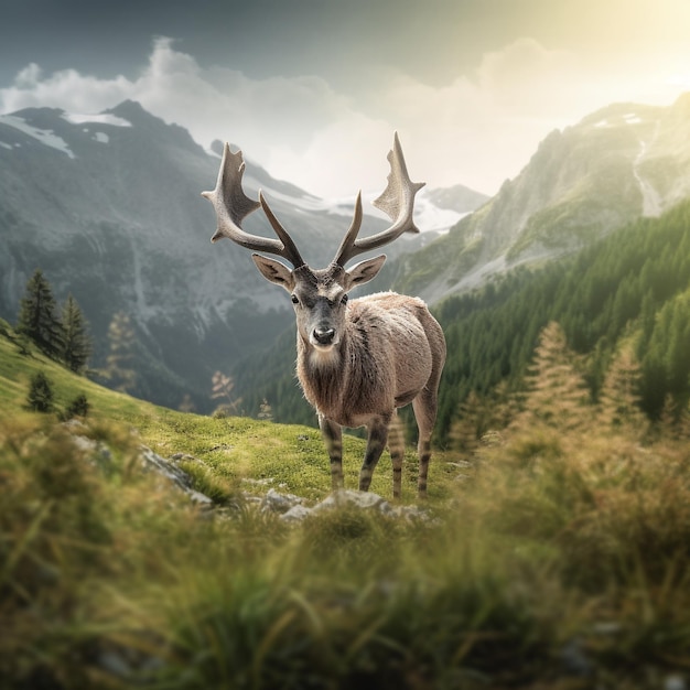 Photo deer in a forest with background mountains