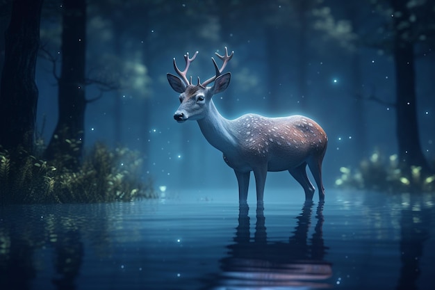 A deer in a forest with a blue background