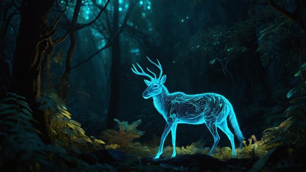 deer in the forest with a blue light