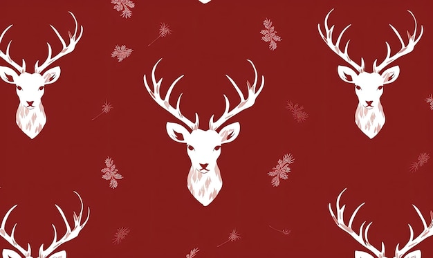 Photo a deer head pattern in red with white hearts in the style of iconographic symbolism