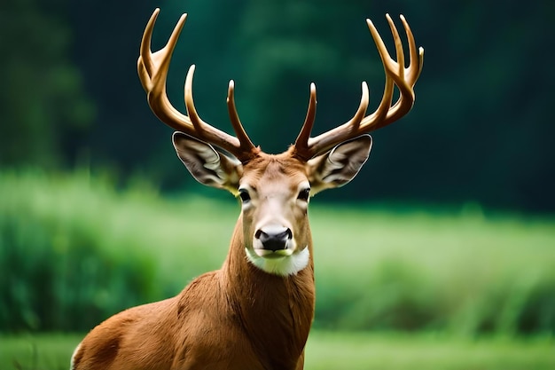 A deer head with antlers on it's face.