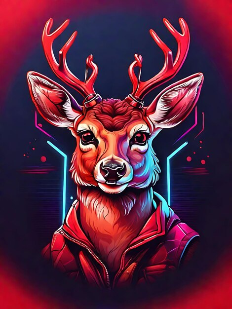 Deer head with horns and leather jacket colorful vector illustration
