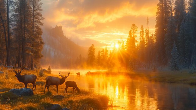 Photo deer herd in the heart of yellowstone