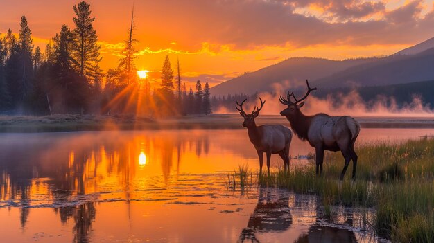 Photo deer herd in the heart of yellowstone