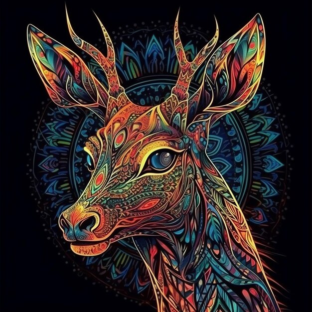 写真 明るい色のフラクタル無限のパターンの鹿